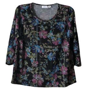 ibdiffusion Plaid Floral 3/4 Sleeve Top
